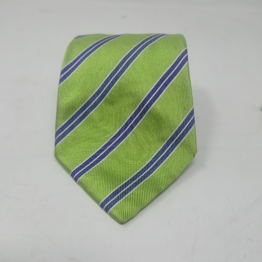 Steppin' Out Light Green, Navy, and White Diagonal Stripe 100% Italian Silk Tie